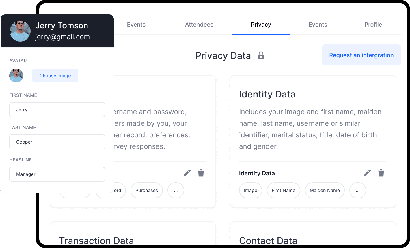 Hopin's secure user interface settings showing the Privacy section so that users can enjoy their experience during online events