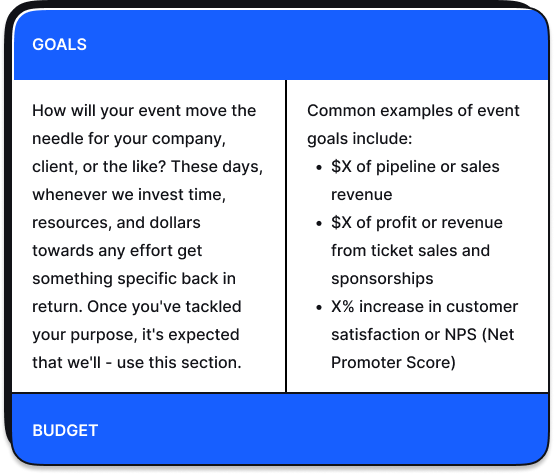 Event Goals section showing common examples of event goals